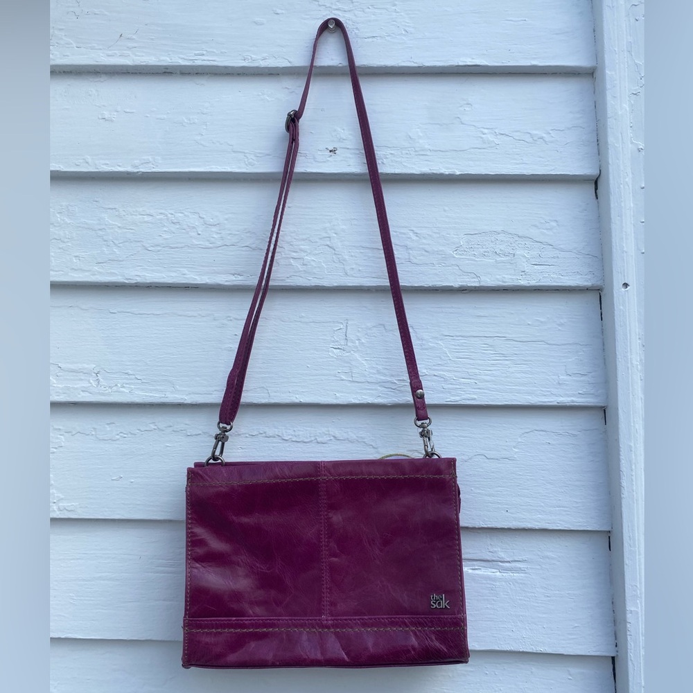The Sak Leather 3-way Demi Crossbody Bag Shoulder Bag and Clutch in Rich Purple